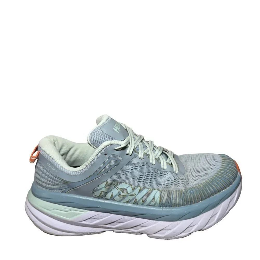 Hoka Bondi 7 One One Women's Athletic Shoes in Light Blue and White size 7.5